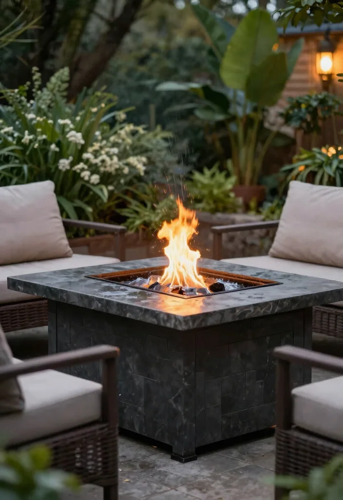 21 Stunning Fire Pit Table Ideas for Outdoor Entertaining 16. Fire Pit Table with a Water Feature 0