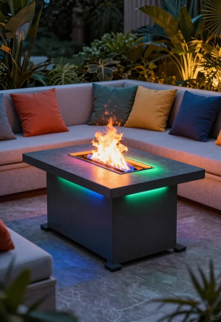 21 Stunning Fire Pit Table Ideas for Outdoor Entertaining 18. Fire Pit Table with LED Lighting 0