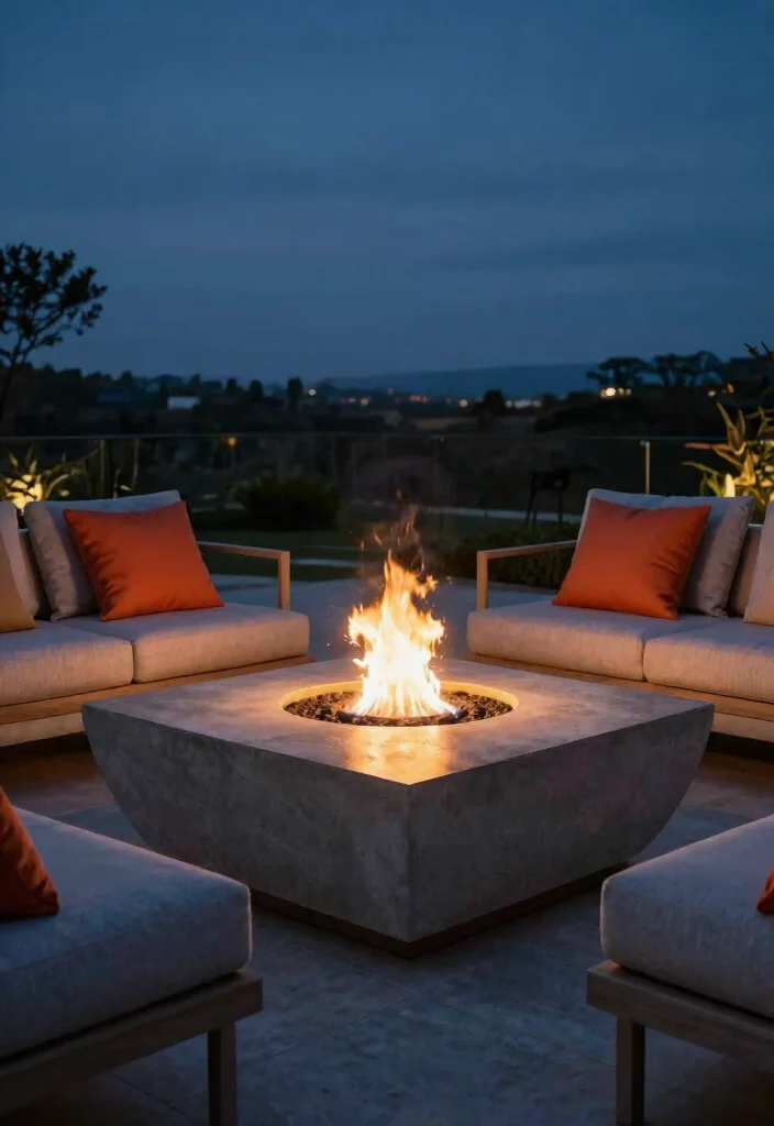 21 Stunning Fire Pit Table Ideas for Outdoor Entertaining 2. Modern Concrete Fire Pit Table 0