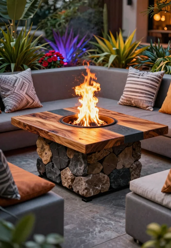21 Stunning Fire Pit Table Ideas for Outdoor Entertaining 21. Fire Pit Table with Unique Textures 0