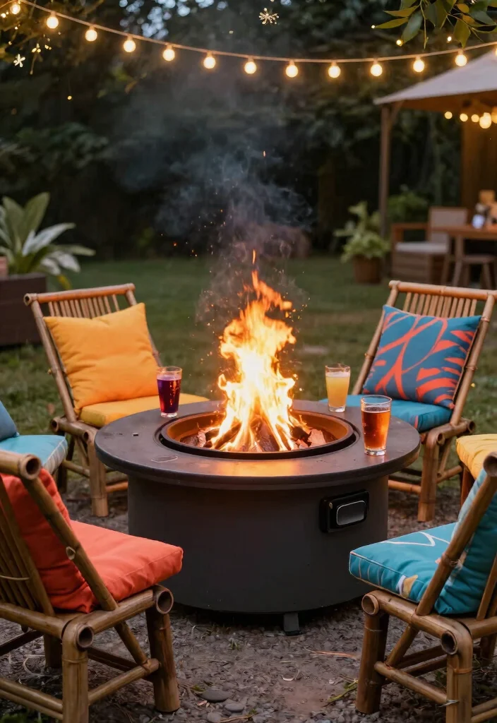 21 Stunning Fire Pit Table Ideas for Outdoor Entertaining 4. Round Fire Pit Table with Built In Cooler 0