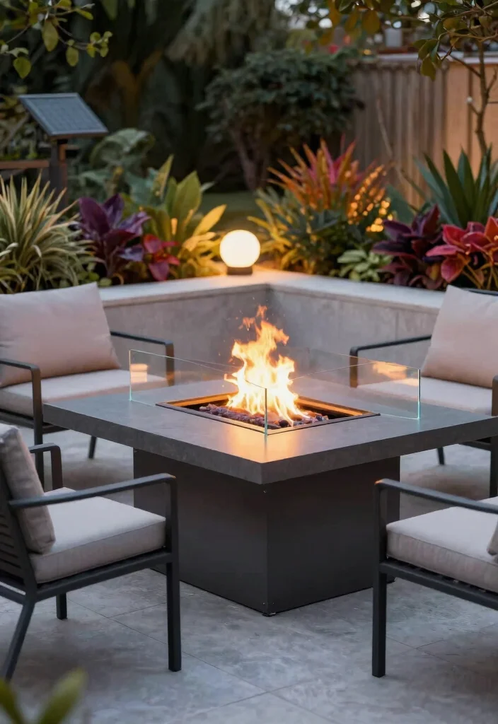 21 Stunning Fire Pit Table Ideas for Outdoor Entertaining 7. Fire Pit Table with Glass Surround 0