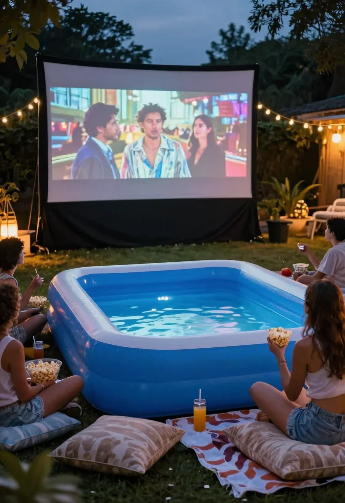 25 Best Inflatable Pool Ideas to Beat the Heat This Summer 18. Poolside Movie Night 0