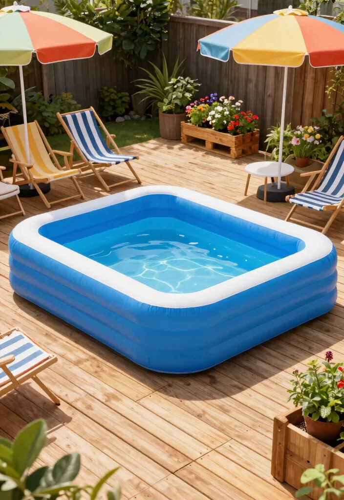25 Best Inflatable Pool Ideas to Beat the Heat This Summer 3. DIY Pool Deck 0