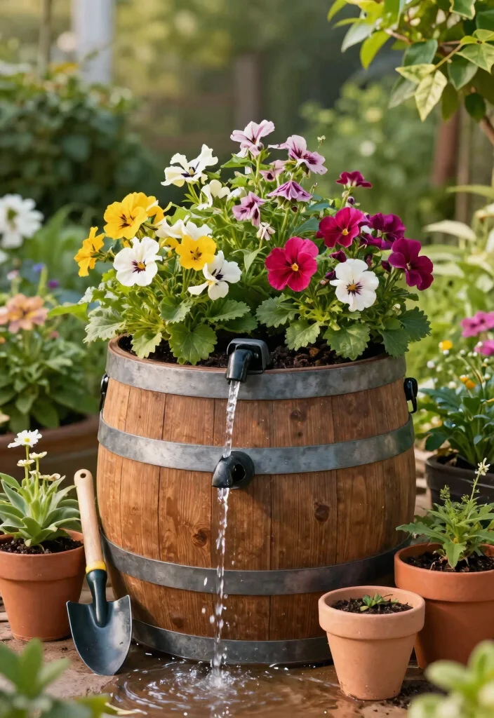 25 Clever Rain Barrel Ideas to Save Water and Money 7. Rain Barrel with Planting Options 0