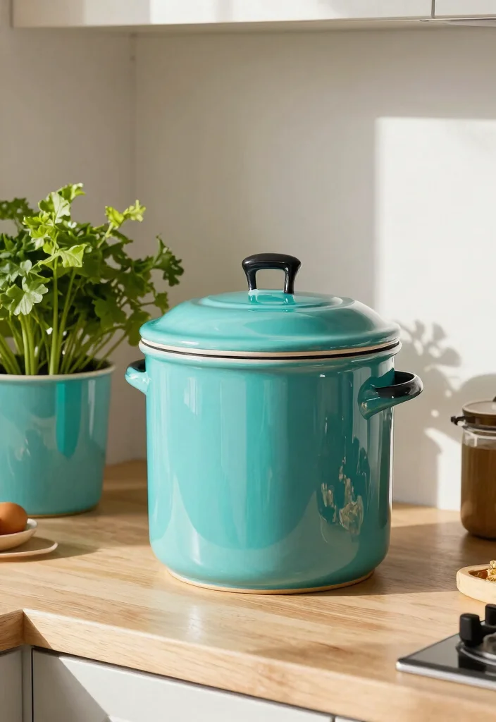 7 Aesthetic Pottery Compost Bin Ideas for Kitchen Counters 2. Chic Glazed Elegance 0