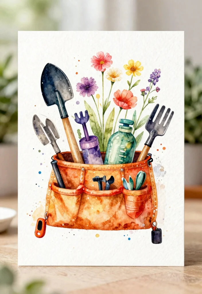 7 Creative Tool Belt Card Ideas for Fathers Day Crafts 5. Watercolor Tool Belt Card 0