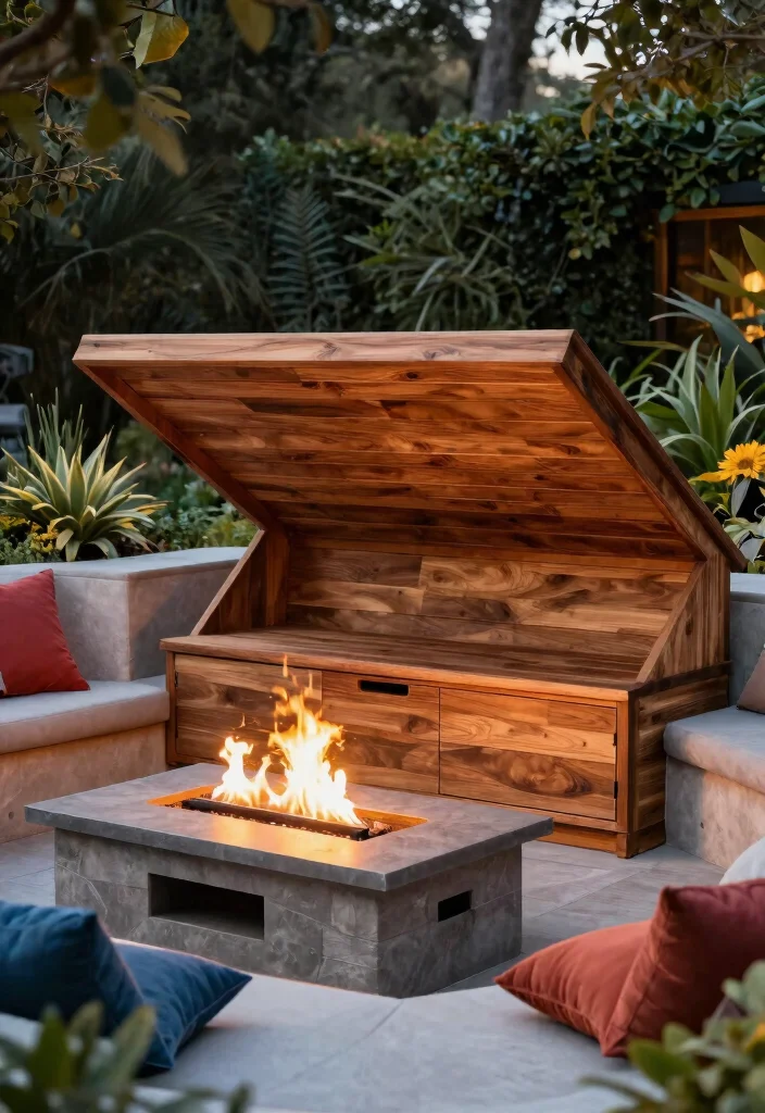 7 Smart Fire Pit Table Top Cover DIY Hacks Protect Your Pit 4. Custom Made Wooden Cover with Storage 0