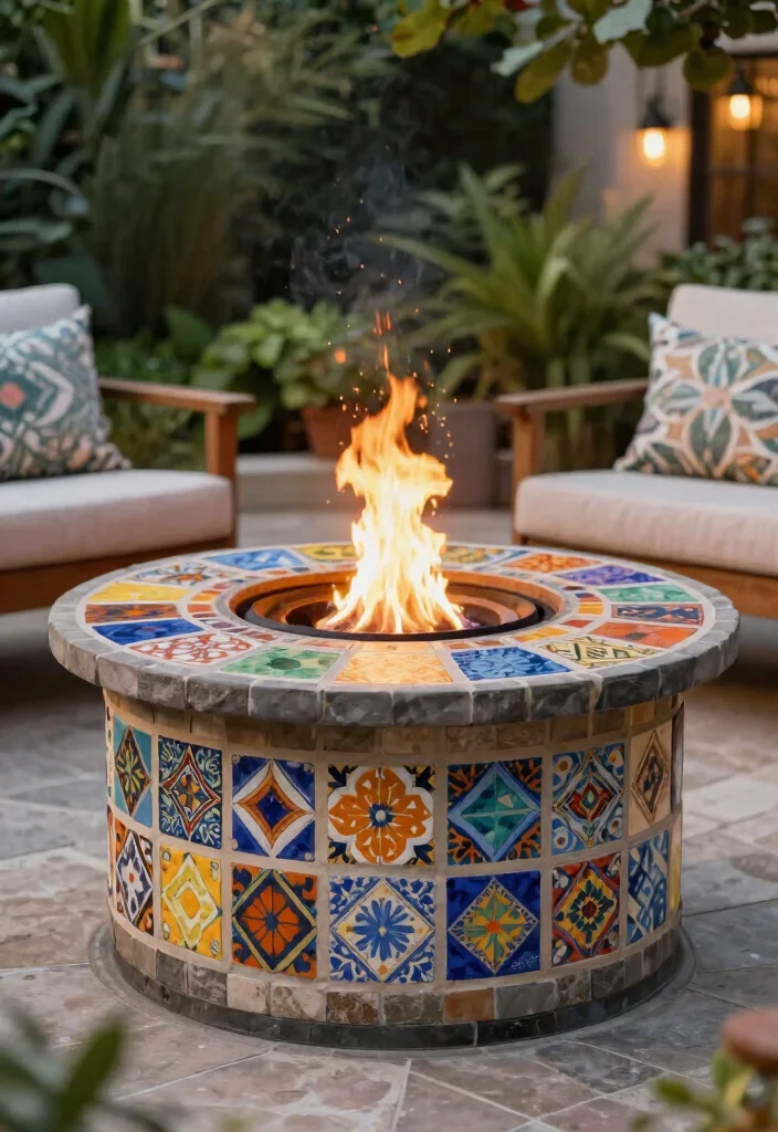7 Smart Fire Pit Table Top Cover DIY Hacks Protect Your Pit 5. Decorative Tile Mosaic Topper 0