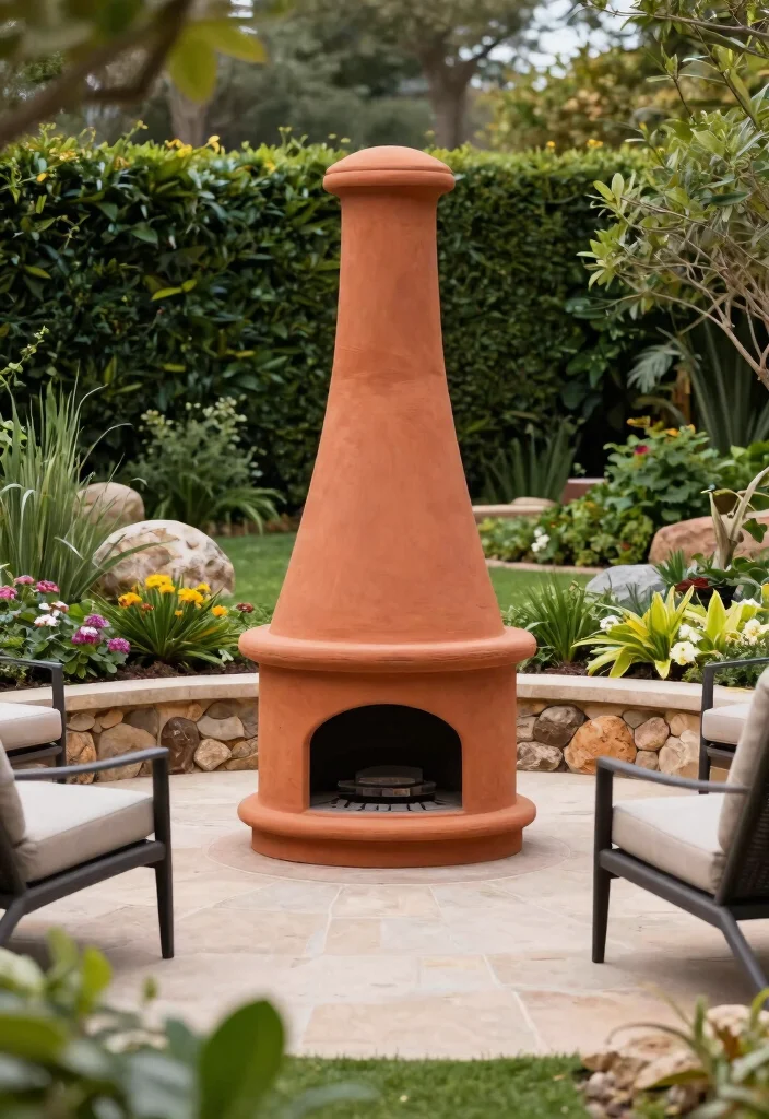 9 Beautiful Terracotta Chiminea Ideas for a Warm Glow 4. Garden Centerpiece Statement Piece 0