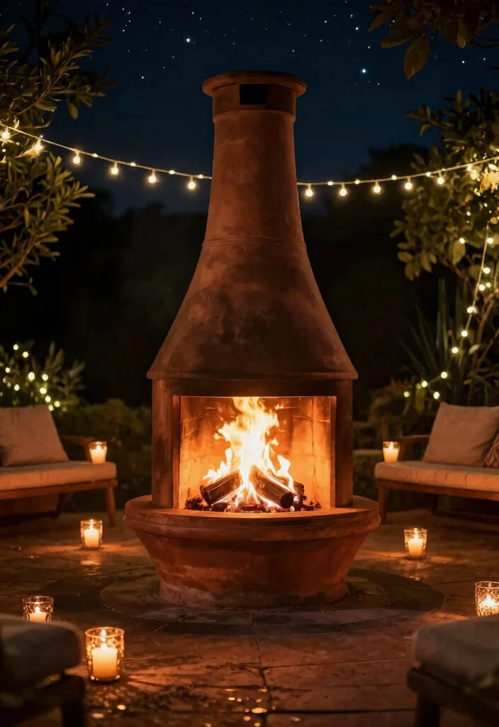9 Beautiful Terracotta Chiminea Ideas for a Warm Glow 7. Nighttime Magic Lighting and Ambiance 0