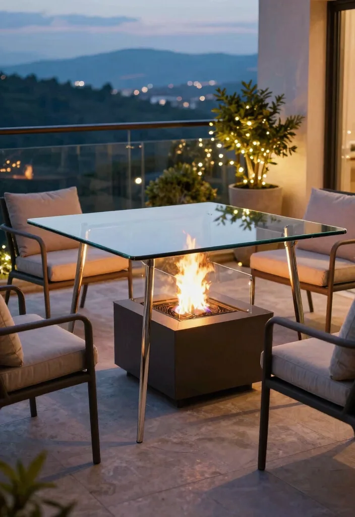 9 Best Outdoor High Top Table and Chairs With Fire Pit Setup 6. Elegant Glass Top Table with Fire Pit 0