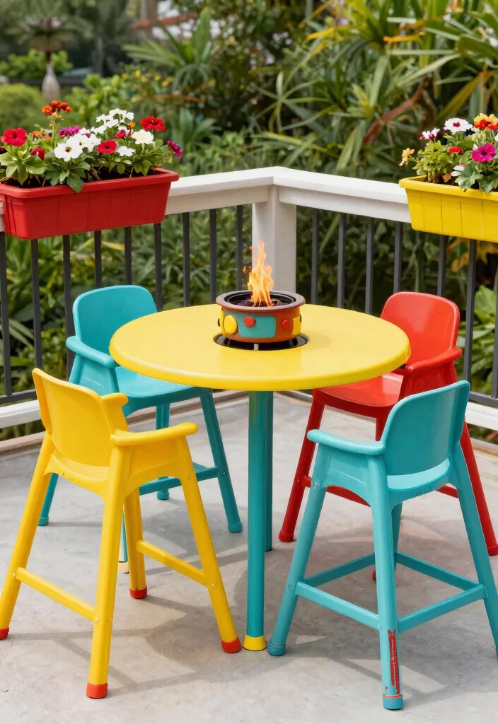 9 Best Outdoor High Top Table and Chairs With Fire Pit Setup 7. Colorful Outdoor High Top Set with Fire Pit 0