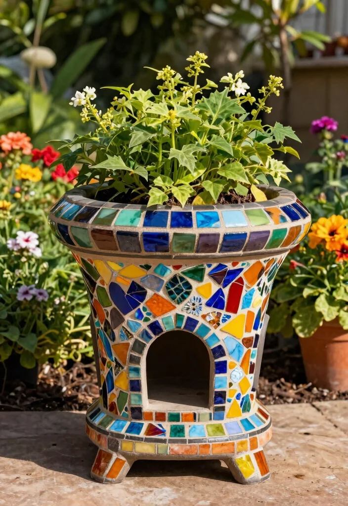 9 Clever Chiminea Planter Ideas to Upcycle Old Clay 9 9 Clever Chiminea Planter Ideas to Upcycle Old Clay 9. Painted Mosaic Planter 0