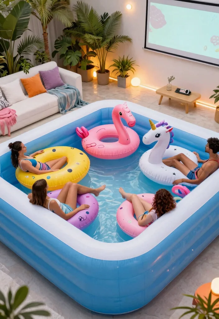 9 Cozy Inflatable Pool Ideas for Your Backyard Movie Night Setup 7 9 Cozy Inflatable Pool Ideas for Your Backyard Movie Night Setup 7. Plush Pool Floats for Comfort 0