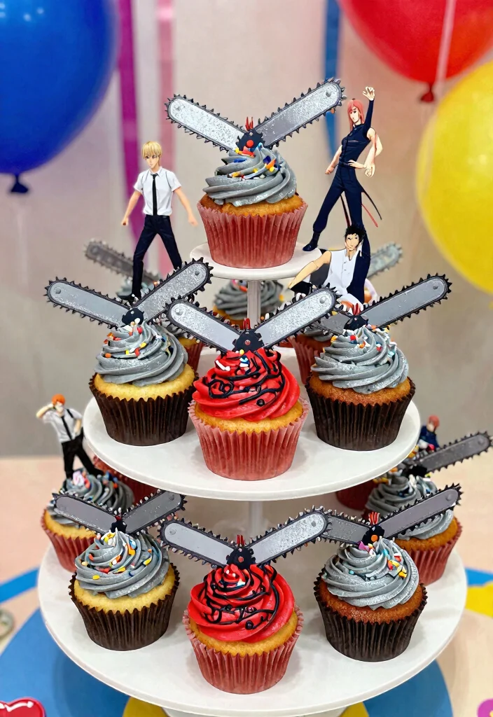 9 Epic Chainsaw Man Cake Ideas for Anime Fans Birthday Bakes 2. Chainsaw Themed Cupcakes 0