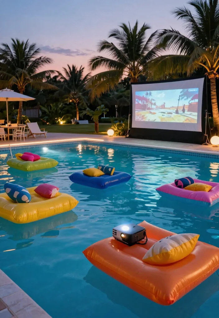9 Epic Outdoor Patio Ideas Movie Screen Setups Family Fun 5. Floating Movie Night by the Pool 0