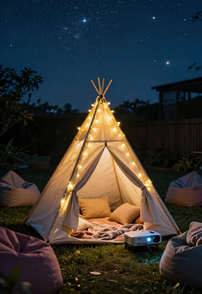9 Epic Outdoor Patio Ideas Movie Screen Setups Family Fun 6. Pop up Tent Movie Night for Stargazing 0