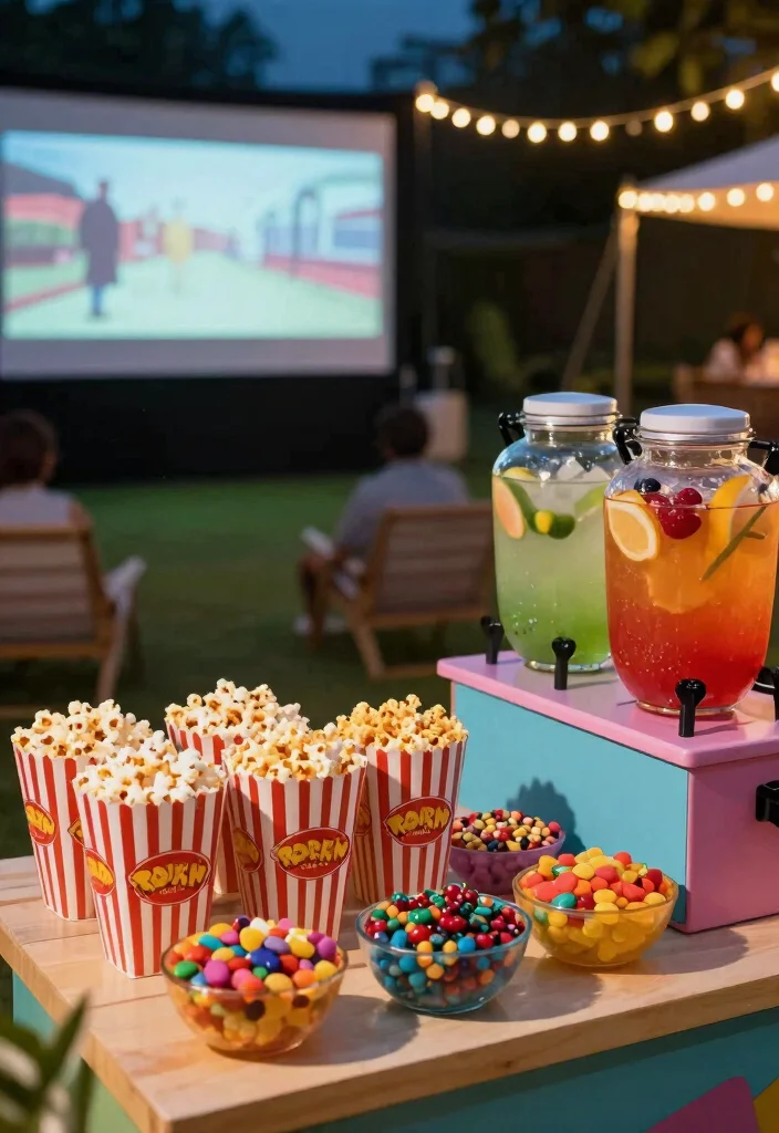 9 Epic Outdoor Patio Ideas Movie Screen Setups Family Fun 7. Outdoor Movie Night with Themed Snack Stations 0