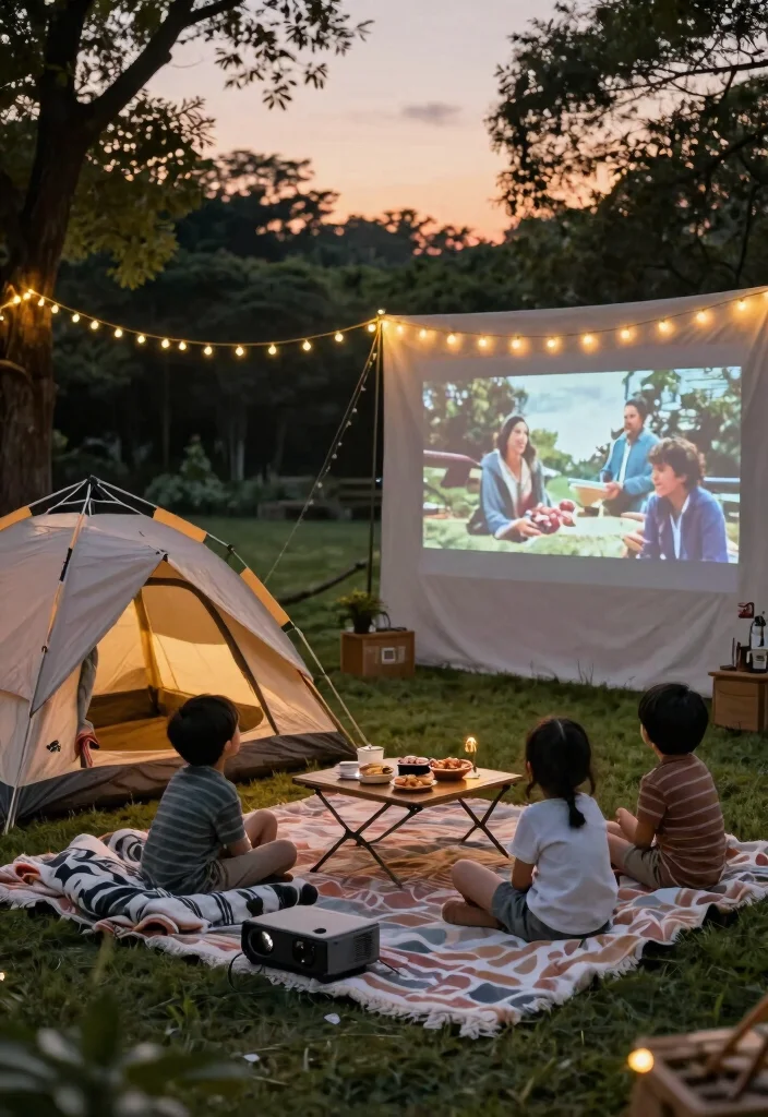 9 Epic Outdoor Patio Ideas Movie Screen Setups Family Fun 8. Camping Inspired Movie Night Setup 0