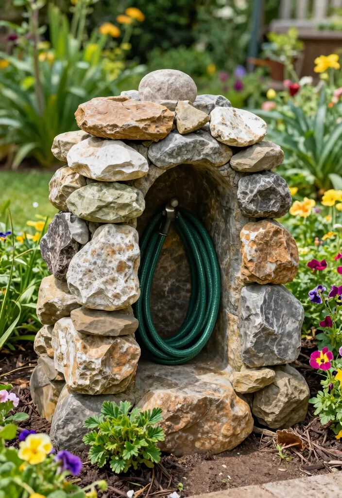 9 Sturdy Garden Hose Rack Ideas to Prevent Kinks 4 9 Sturdy Garden Hose Rack Ideas to Prevent Kinks 4. Stacked Stone Hose Holder 0