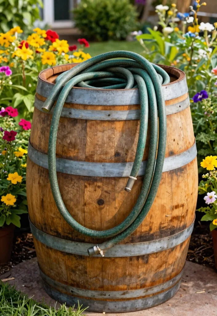9 Sturdy Garden Hose Rack Ideas to Prevent Kinks 5 9 Sturdy Garden Hose Rack Ideas to Prevent Kinks 5. Repurposed Wine Barrel Hose Holder 0